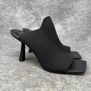 Marc Fisher Womens Dikana Knit Black Peep-Toe Square‎ Heeled Sandals Size 10M